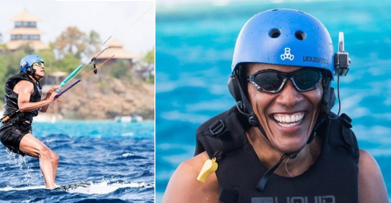 Obama se encuentra con su amigo Richard Branson practicando kitesurf juntos